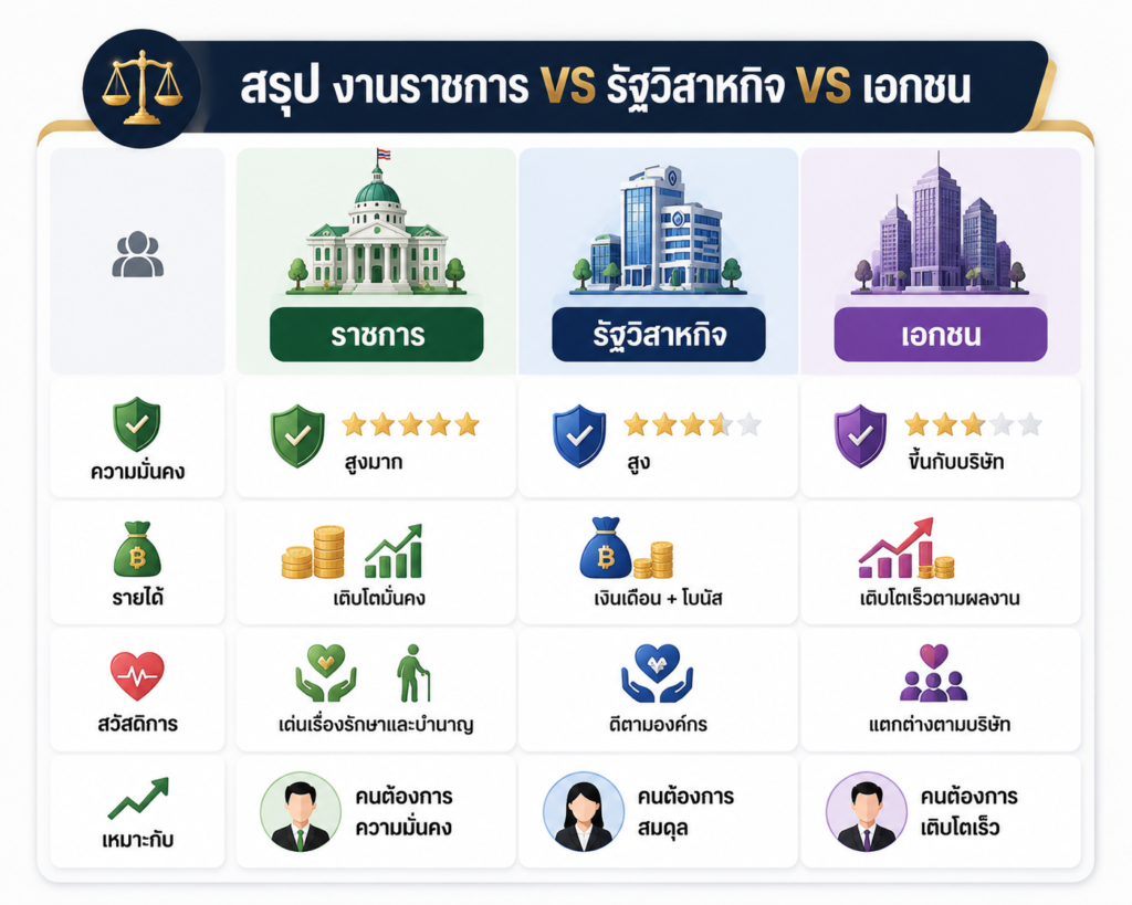 งานราชการ VS เอกชน 2569 เลือกเส้นทางอาชีพไหนดี